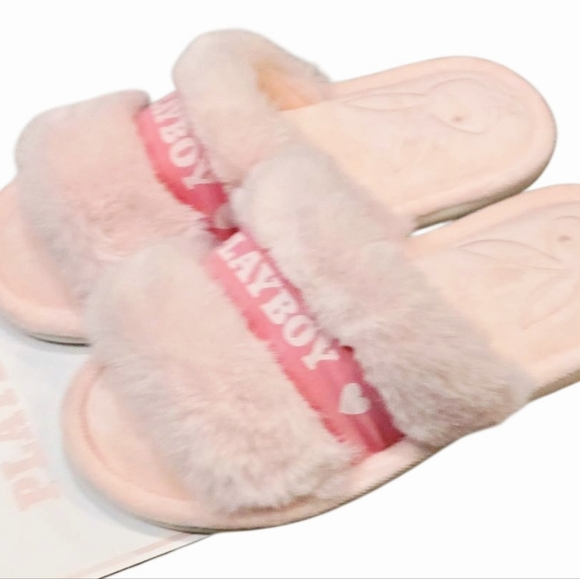 Playboy Heart Logo Memory Foam Indoir/Outdoor Plush Slippers- Pink - Picture 1 of 9